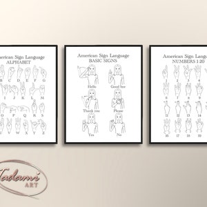 ASL American Sign Language Alphabet Numbers And Signs Download ASL line Art One-Hand Sign Language ASL Print Education Classroom Decor