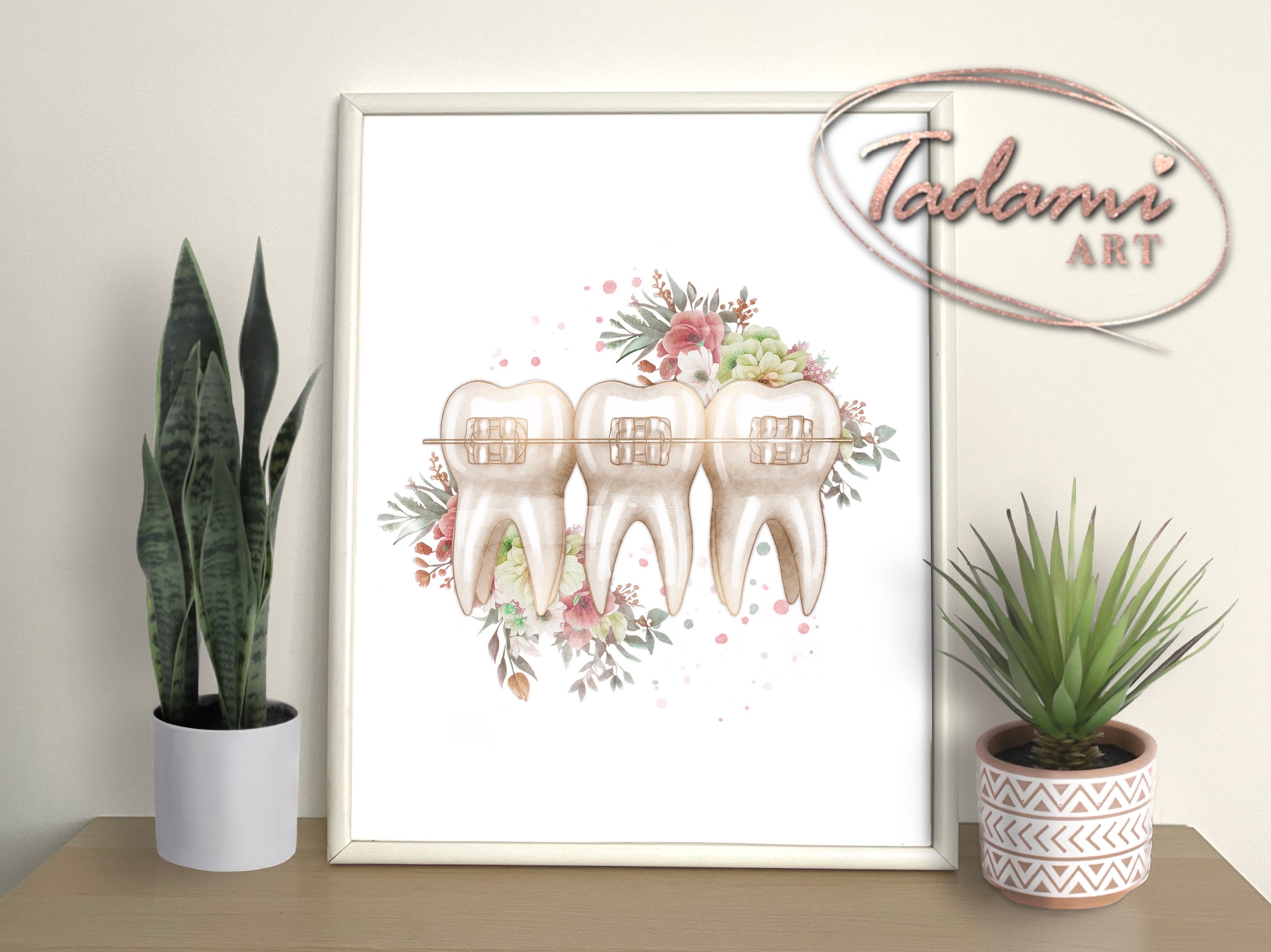 Dental Braces Artwork Watercolor Tooth Anatomy Poster Dentist Gift Aesthetic Dentistry Art Orthodontist Print Dental Clinic Decor