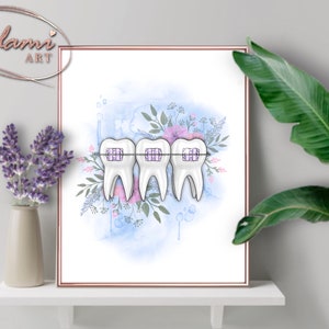 Dental Braces Poster Instant Download Orthodontist Gift Healthy Teeth Dental Clinic Decor Watercolor Medical Art Dentist Office Wall Art