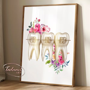 Dental Braces Art, Dental Poster, Orthodontist Gift, Dental Clinic Decor, Tooth Anatomy Art, Dentist Gift,  Aesthetic Dentistry, Teeth Art