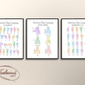 ASL Alphabet & Numbers Poster, American Sign Language Art (Digital Download)