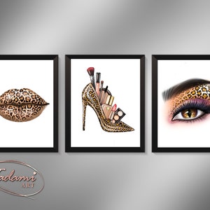 Cheetah Lips Art, Leopard Lips Poster, Leopard Shoes, Leopard Heels, Leopard Eye Makeup, Leopard Eyeshadow, Wild Beauty Art, Fashion Decor
