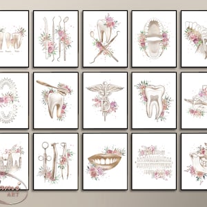15 Dental Artwork Tooth Anatomy Poster Watercolor Dental Health Art Floral Tooth Poster Dental Care Art Dentist Tools Dental Clinic Decor