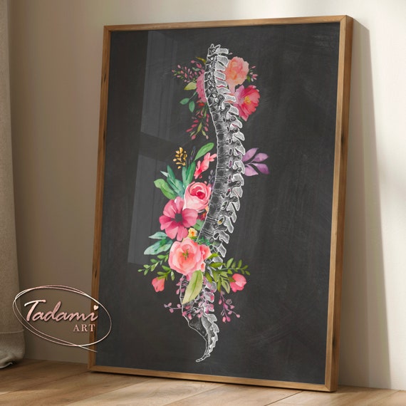Floral Spine Anatomy Print, Medical Vertebra Art (Digital Download)