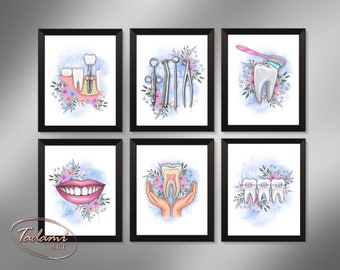 6 Dental art, Medical artwork, Floral tooth anatomy, Dentist office gift, Dental health poster, Dental care, Dental clinic, Dental anatomy