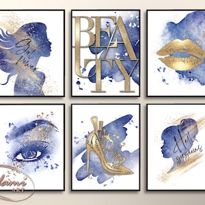 Makeup Wall Art, Beauty Salon Decor, Navy Blue Wall Art, Makeup Poster, Lips Wall Art, Beauty Quotes, Beautician Gift, Makeup Studio Poster