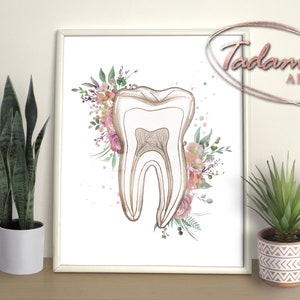 Teeth Anatomy Artwork Dentistry Poster Dental Art Dentist Room Decor Dental Care Poster Dentist Gift Floral Tooth Watercolor Artwork