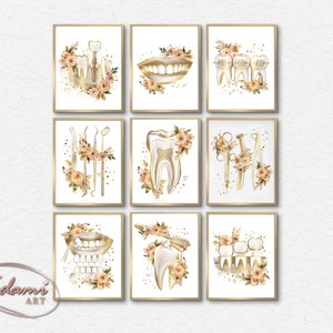 9 Dental Wall Art, Dentist Gift, Dental Clinic Decor, Orthodontist Gift, Tooth Anatomy Art, Dental Implant Print, Braces Art, Tooth Health