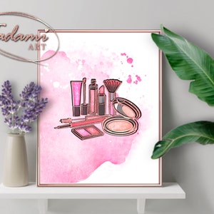 makeup printable art beauty poster art watercolor makeup pink instant download art vanity decor beauty salon wall art makeup artist gift