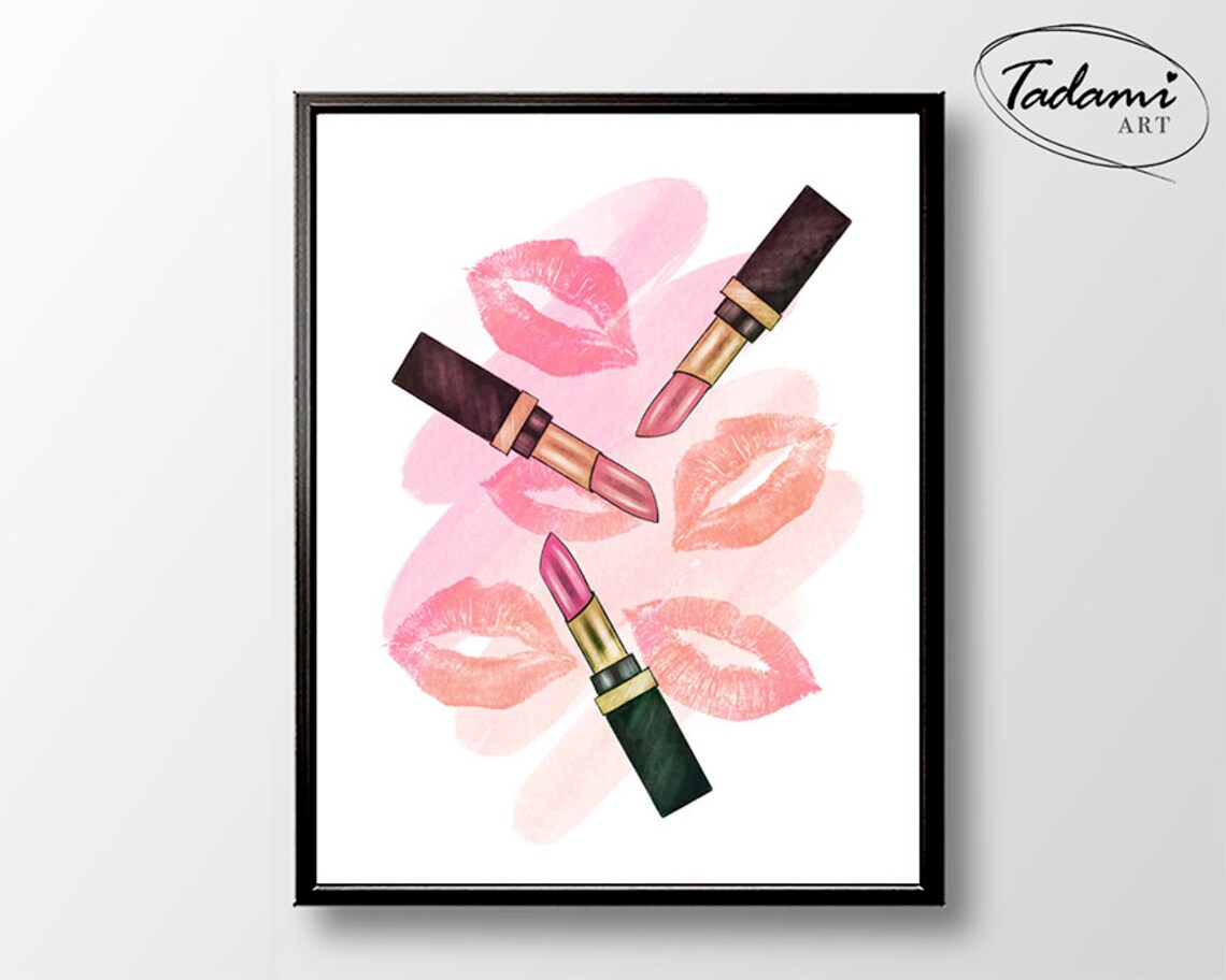 Makeup Art Set 5 Vanity Drawing Lipstick Wall Decor Cosmetic Etsy