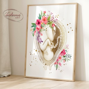 OBGYN Poster, Gynecology Art, Midwife Gift, Pregnant Anatomy Art, Baby in Womb, Fetus Poster, Obstetrics Wall Art, Gynecologist Gift