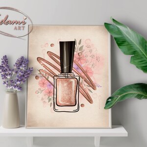 Nail Polish Poster Vintage Print Manicure Art Beauty Salon Decor Nails Artist Gift Girls Room Decor Makeup Floral Poster Watercolor