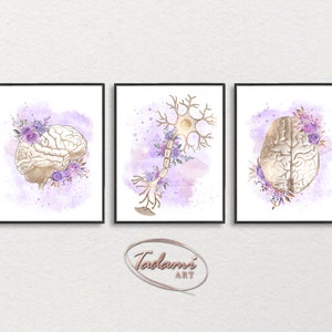 Brain Anatomy Art, Neurological Decor, Neurologist Gift, Neuron Wall Art, Psychiatrist Wall Art, Floral Medical Art, Anatomy Wall Decor