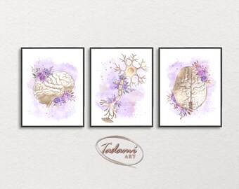Floral Brain Anatomy Art Print, Neurological Decor (Digital Download)