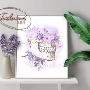 Jaw Anatomy Poster Golden Watercolor Dental Bite Print Instant Download Dentist Gift Dental Floral Art Dentist Clinic Decor Orthodontist Art