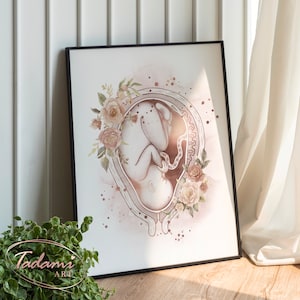 Baby in Womb Art, OBGYN Wall Art, Pregnancy poster, Gynecology Print, Obstetrics Art, Midwife Gift, Doula Gift, Fetus in Womb Art