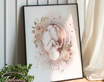 Baby in Womb Art, OBGYN Wall Art, Pregnancy poster, Gynecology Print, Obstetrics Art, Midwife Gift, Doula Gift, Fetus in Womb Art