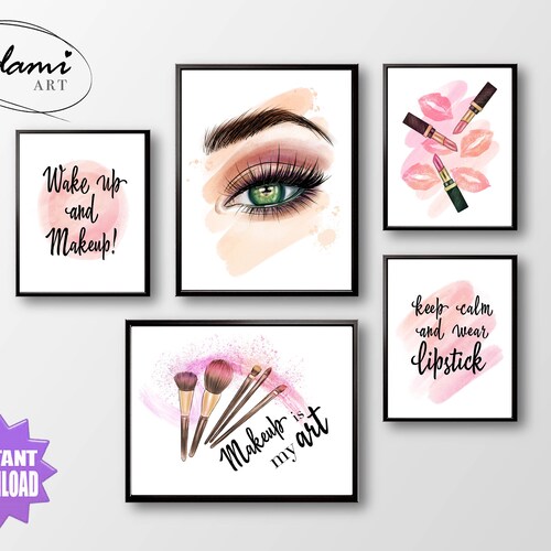 Makeup Art Set 5 Vanity Drawing Lipstick Wall Decor Cosmetic Etsy