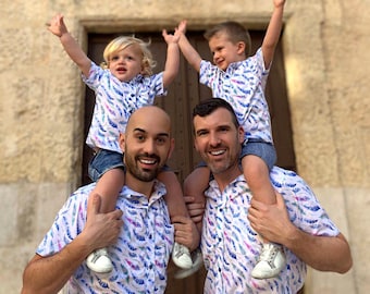 Mens and Boys Short Sleeve Tribal Feathers Shirt | Salamander Shirts | Father Son Matching | Father&#39;s Day / Birthday Gift