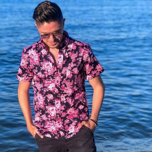 Pink rose shirt mens clearance