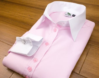 Grenouille Damen-Hemd/Bluse mit entspannter Passform, Doppelknopfkragen und französischen Manschetten, rosa | Grenouille-Hemden | Muttertags-/Geburtstagsgeschenk