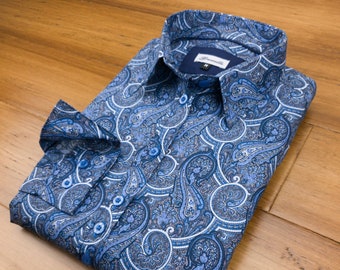 Grenouille Ladies Classic Long Sleeve Blue on Blue Paisley Print Shirt | Grenouille Signature Shirts | Mother's Day / Birthday Gift