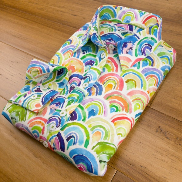 Grenouille overhemd met lange mouwen, regenboogprint en gevormde pasvorm | Grenouille-overhemden | Moederdag/verjaardagscadeau