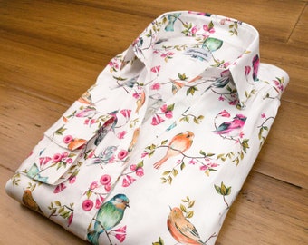 Grenouille Ladies Long Sleeve Colourful Bird Print Blouse | Grenouille Shirts | Mother's Day / Birthday Gift