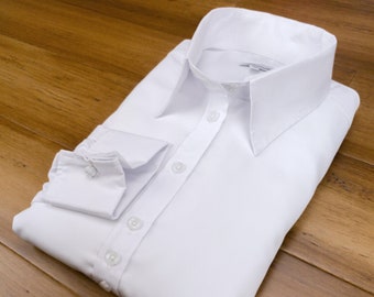 Chemise/chemisier blanc Grenouille pour femmes, coupe décontractée, col double boutonné et poignets français | Chemises Grenouille | Cadeau fête des mères / anniversaire