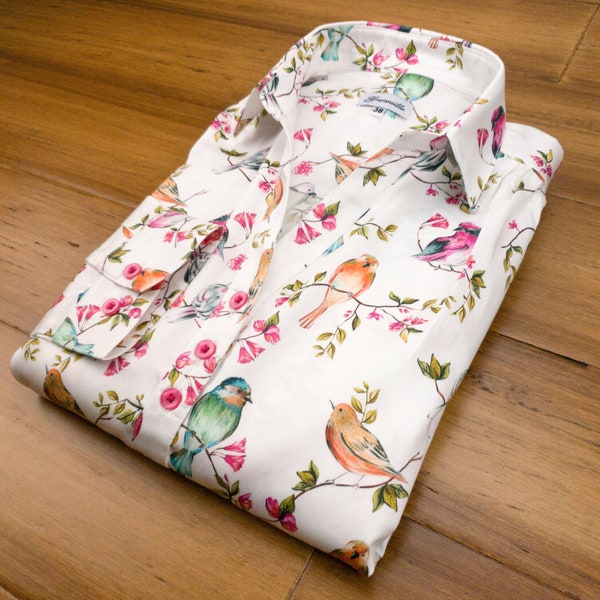 Grenouille Ladies Long Sleeve Colourful Bird Print Blouse | Grenouille Shirts | Mother's Day / Birthday Gift