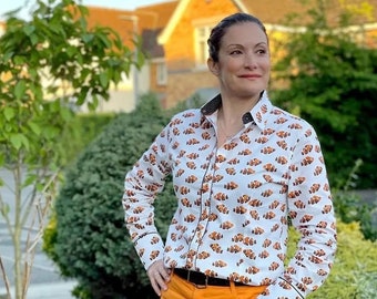 Ladies Long Sleeve Clown Fish Print Shirt / Blouse | Grenouille Signature Shirts | Mother's Day / Birthday Gift