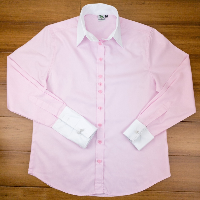 Grenouille Ladies Relaxed Fit Double Button Collar and French Cuff Pink Shirt / Blouse Grenouille Shirts Mother's Day / Birthday Gift image 3