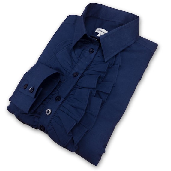 navy blue ruffle blouse