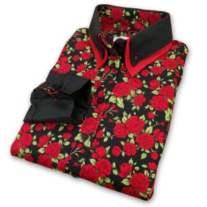 Ladies Grenouille Black & Red Rose Western Shirt | Grenouille Shirts | Mother's Day / Birthday Gift