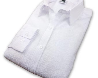 Grenouille Ladies Long Sleeve Bright White Stripe Seersucker Shirt | Grenouille Signature Shirts | Mother's Day / Birthday Gift