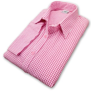Pink Gingham Seersucker Shirt : Frauen 3/4 Ärmel Bügelfrei Top