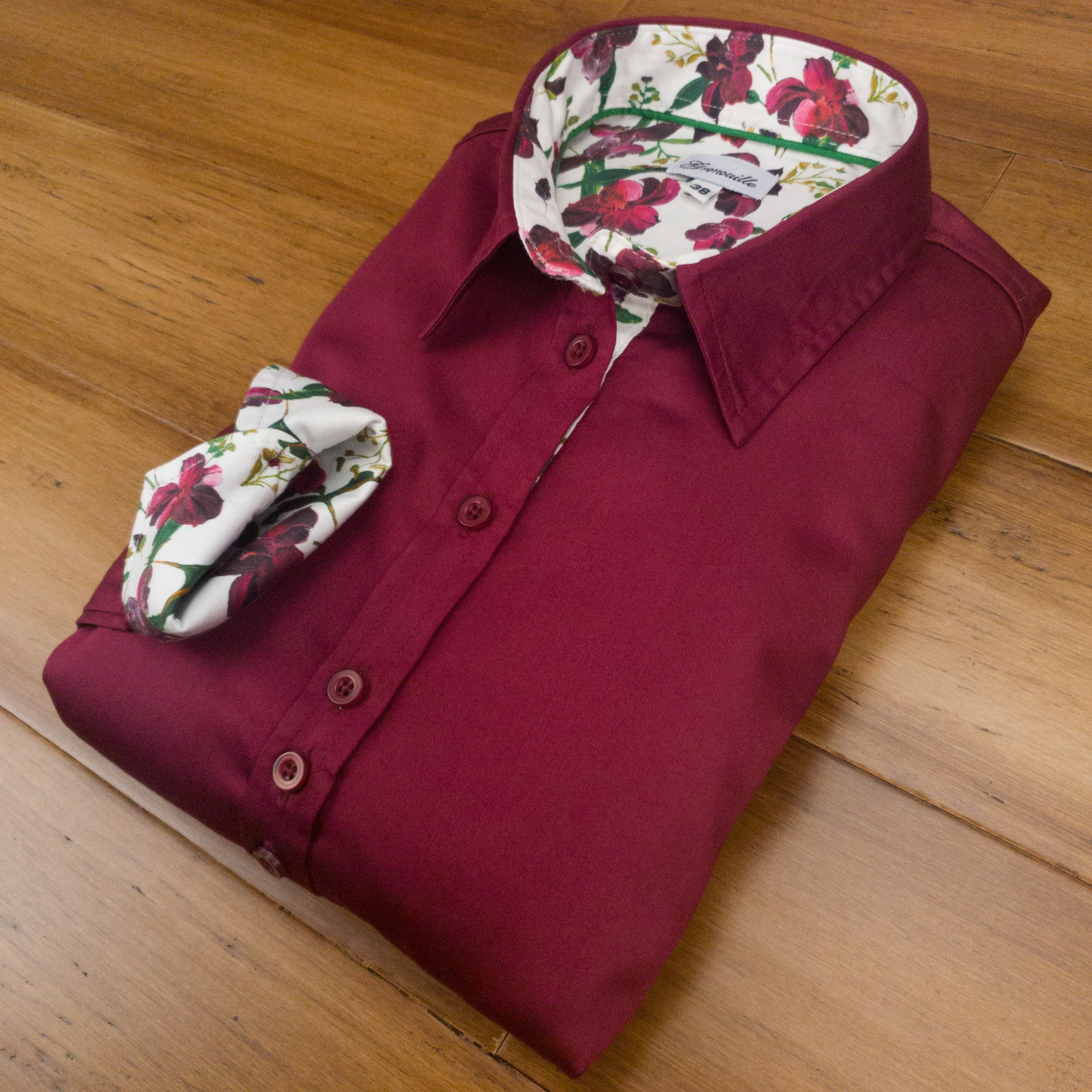 Grenouille Ladies Long Sleeve Red and Tiny White Flower Print Shirt - Size 42