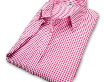 Vtg OS Trachten Gingham Dirndl Shirt Checkered Plaid Red