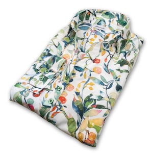 Olive Grove Print Blouse: Cotton Viscose Long Sleeve Shirt