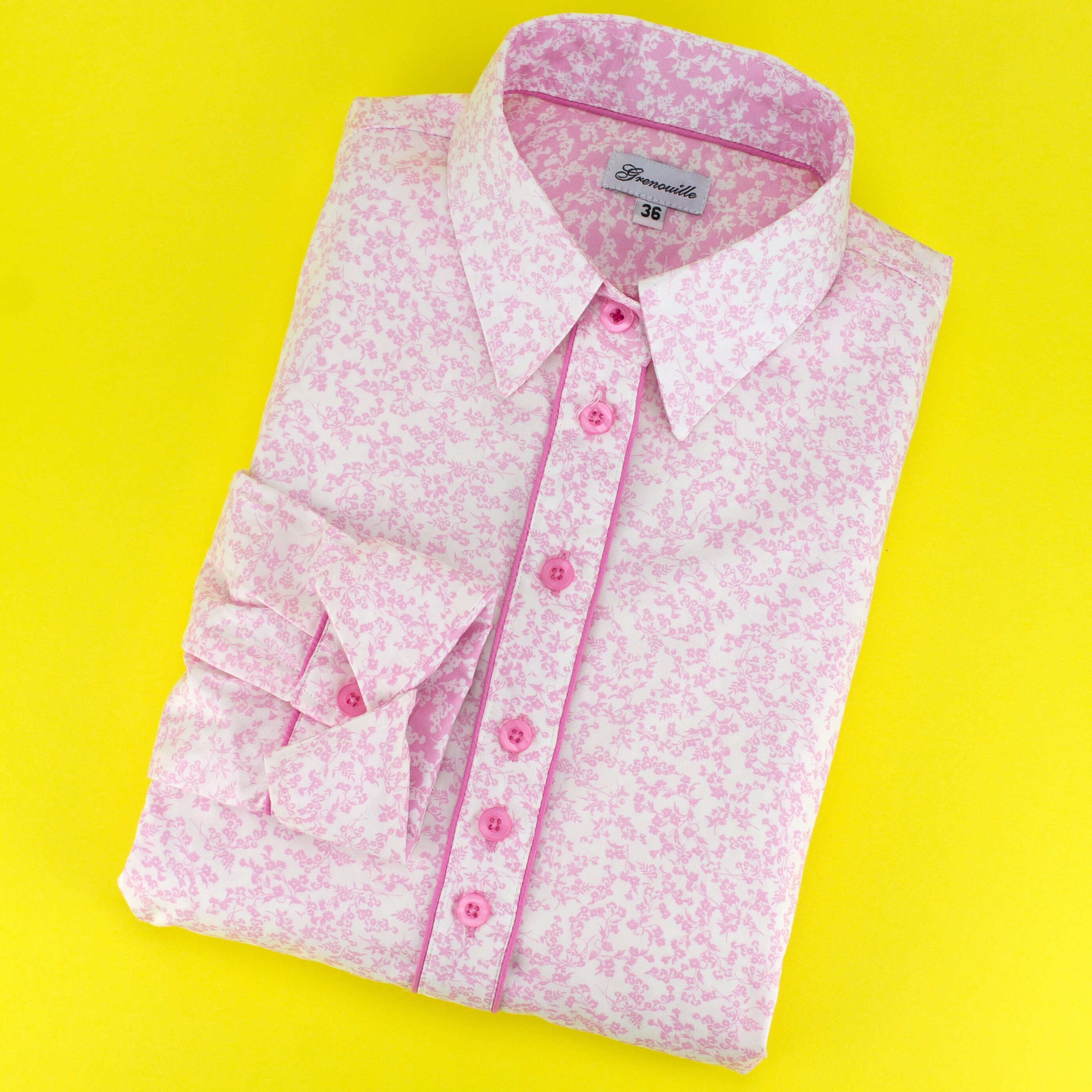 Ladies Long Sleeve White with Small Pink Flower Print Shirt / Etsy