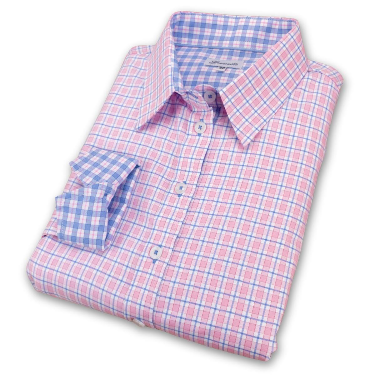 Grenouille Ladies Long Sleeve Easy Care Pink Blue Check Shaped Fit Shirt | Grenouille Shirts | Mother's Day / Birthday