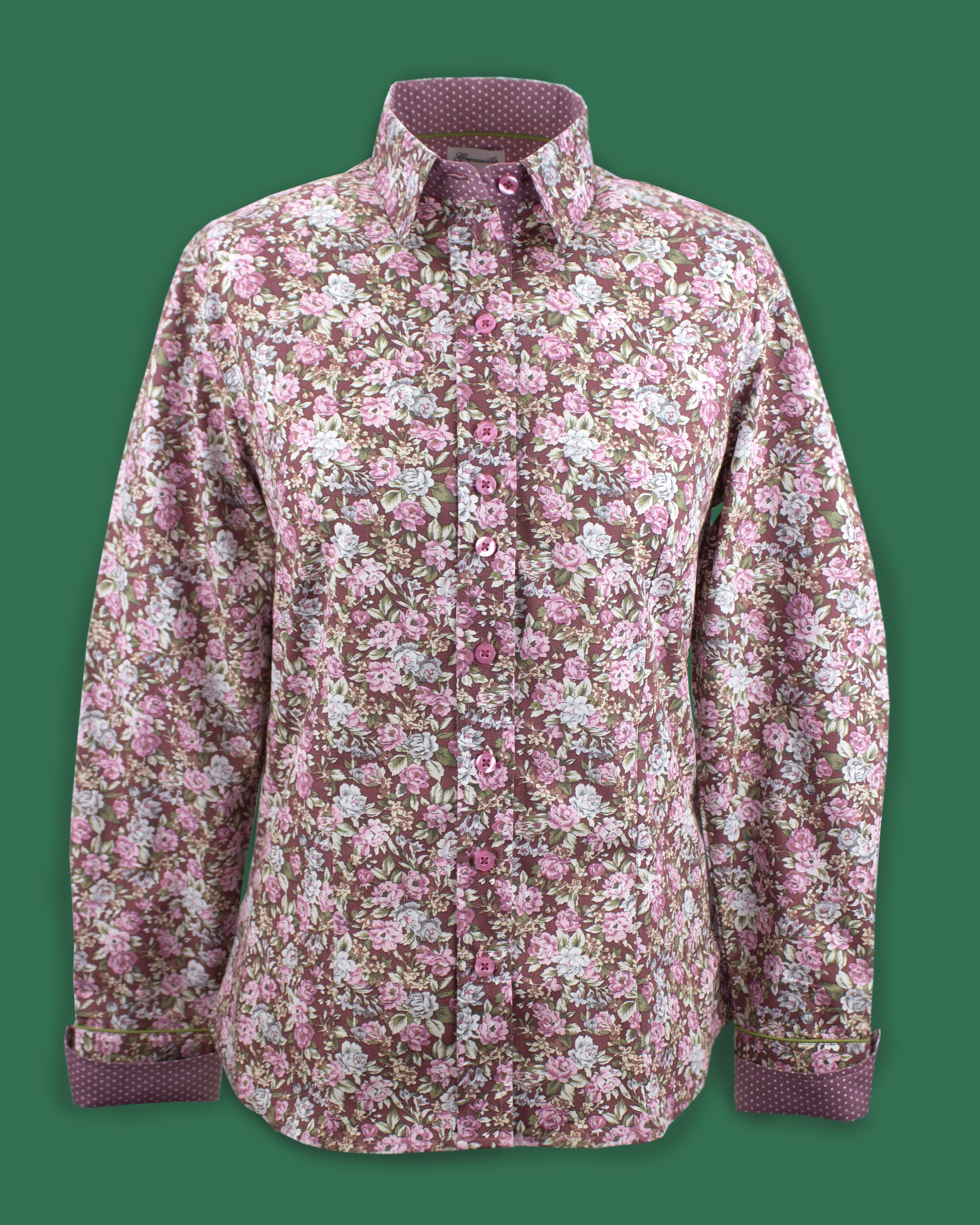 Ladies Long Sleeve Pink and White Flower Print Shirt / Blouse Etsy