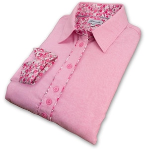 Grenouille Ladies Long Sleeve Dark Pink Oxford Shirt with Pink and Silver Grey Floral Print Detail | Mother&#39;s Day / Birthday Gift
