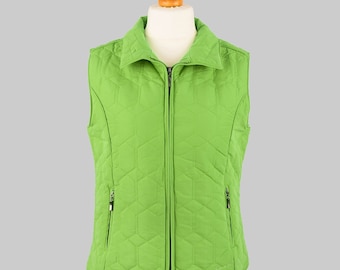 Grenouille Ladies Plain Lime Green Peach Feel Finish Diamond Quilt Gilet / Waistcoat / Bodywarmer