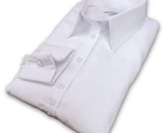 Grenouille Ladies Relaxed Fit Double Button Collar and French Cuff White Shirt / Blouse | Grenouille Shirts | Mother's Day / Birthday Gift