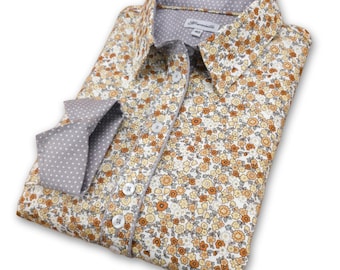 Chemisier Femme Fred David - Gris Imprimé Floral - Manches 3/4 - Taille M - Occasion Très Bon état