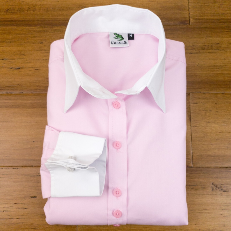 Grenouille Ladies Relaxed Fit Double Button Collar and French Cuff Pink Shirt / Blouse Grenouille Shirts Mother's Day / Birthday Gift image 4