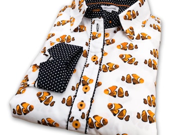 Ladies Long Sleeve Clown Fish Print Shirt / Blouse | Grenouille Signature Shirts | Mother's Day / Birthday Gift
