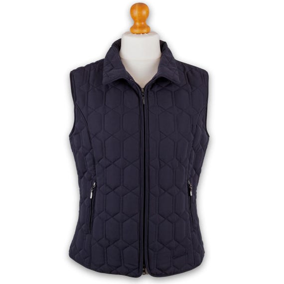 Grenouille Ladies Plain Navy Peach Feel Finish Diamond Quilt Gilet 