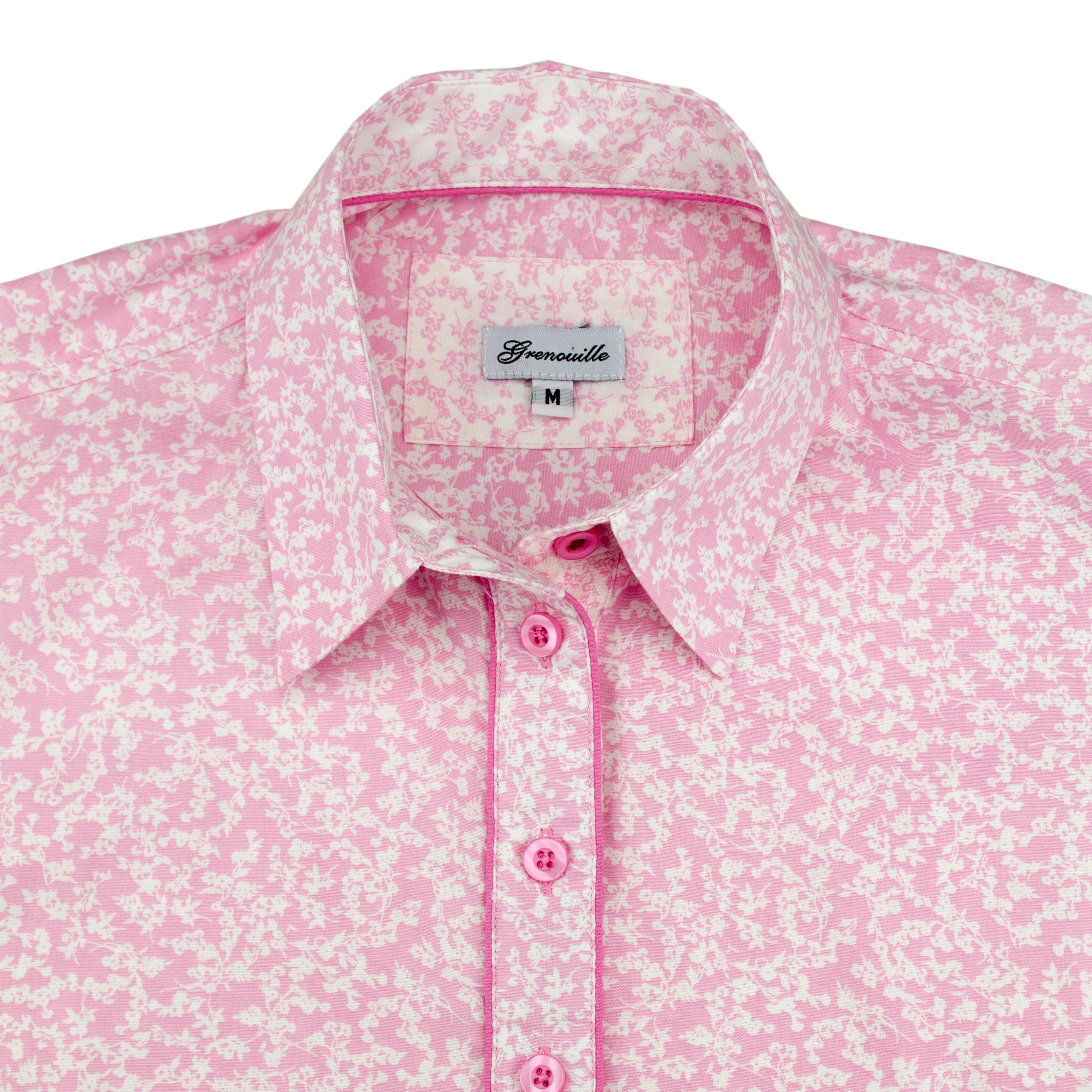 Ladies Long Sleeve Pink with Small White Flower Print Shirt / Etsy